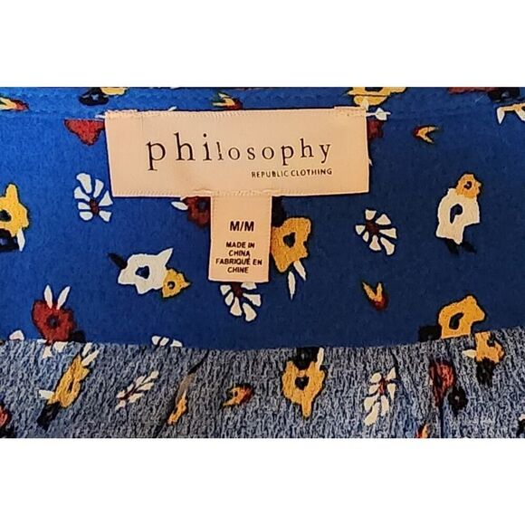 Philosophy ba&sh Lali Blue Floral Viscose V-Neck Long Sleeve Blouse Size Medium - Picture 2 of 8